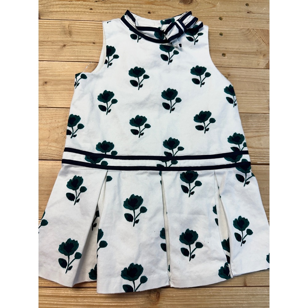 Janie and Jack Floral Dress Baby Girl 18-24 Months White Green Sleeveless Bow